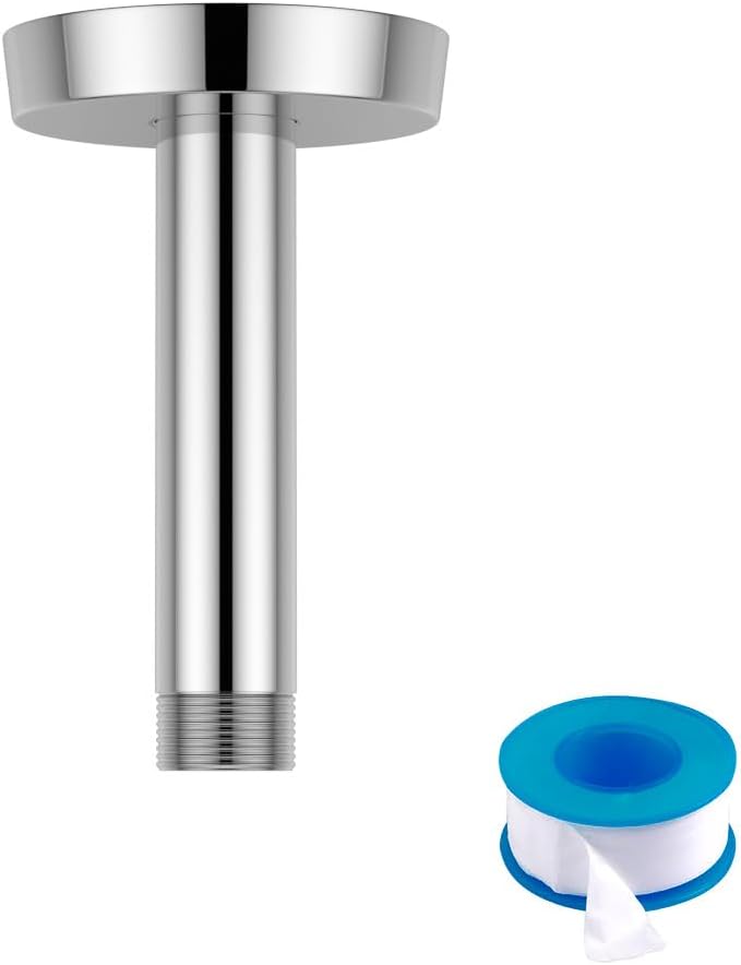 Lordear Shower Arm 4 Inch Chrome Ceiling Mount Shower Arm and Flange 4” Shower Head Extension Arm Design for Rainfall Showerhead,Round Pipe - Image 1
